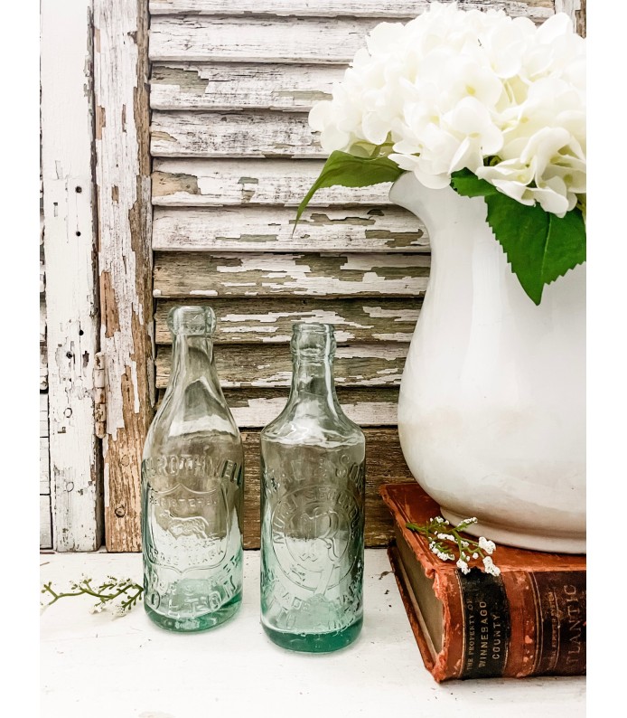 Antique English Aqua Glass Bottles - London